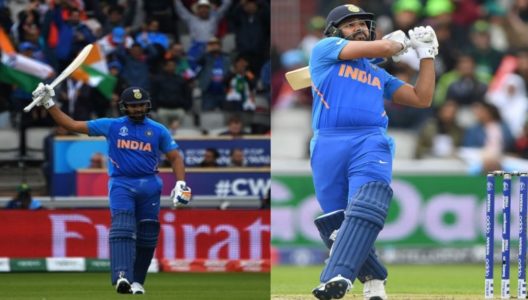 rohit sharma scored his second world cup tone against pakistan