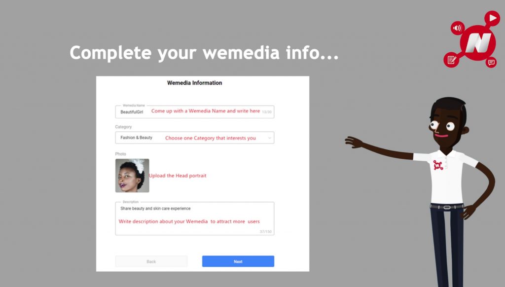 complete your wemedia information for signing up in opera news hub
